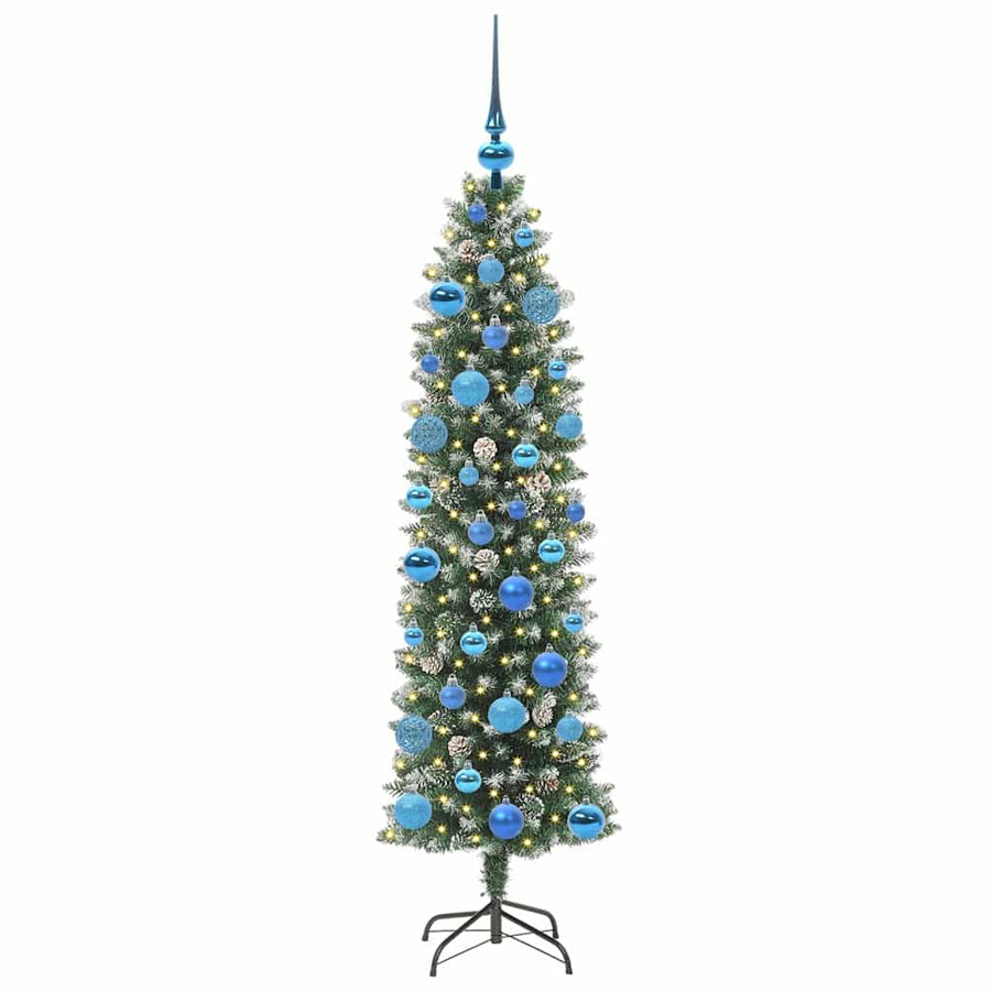 Kunstmatige slanke kerstboom met 150 LED Groen en wit 150 cm