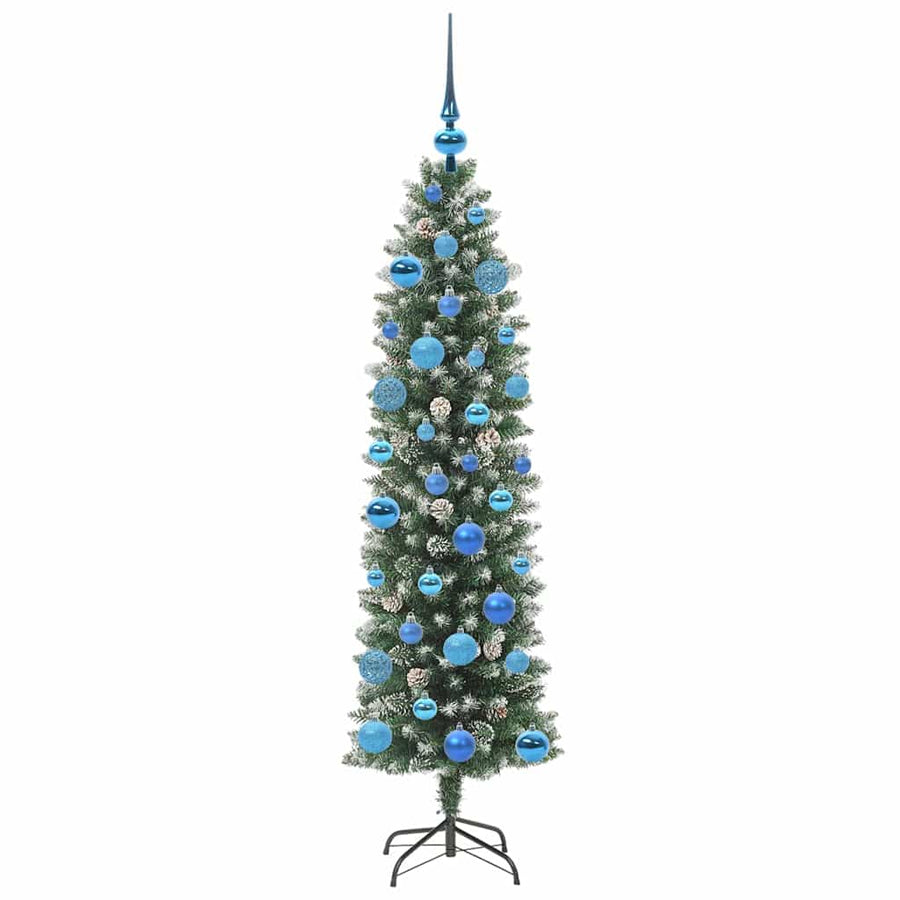 Kunstmatige slanke kerstboom met 150 LED Groen en wit 150 cm
