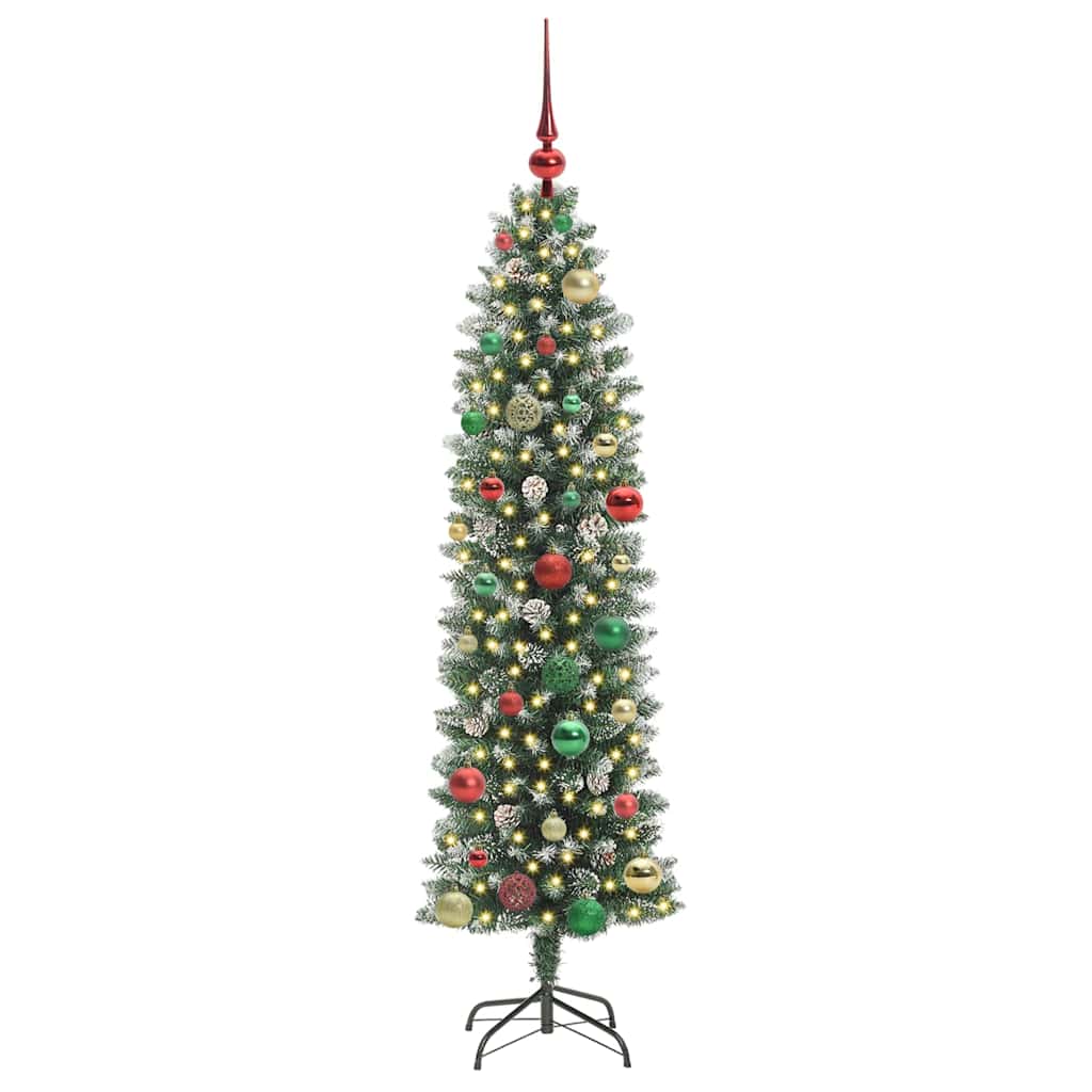 Kunstmatige slanke kerstboom met 150 LED Groen en wit 150 cm