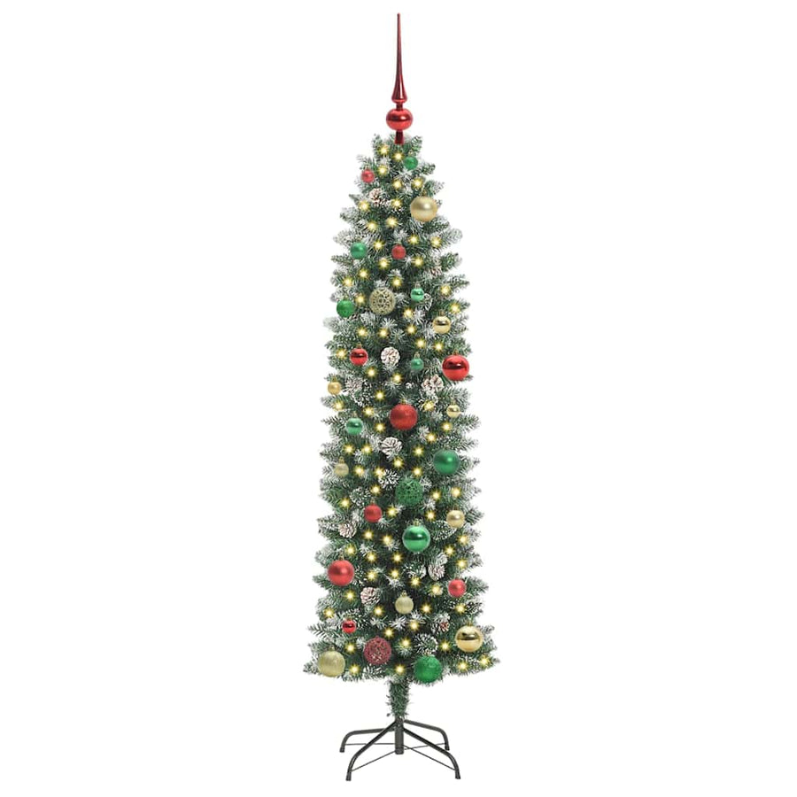 Kunstmatige slanke kerstboom met 150 LED Groen en wit 150 cm