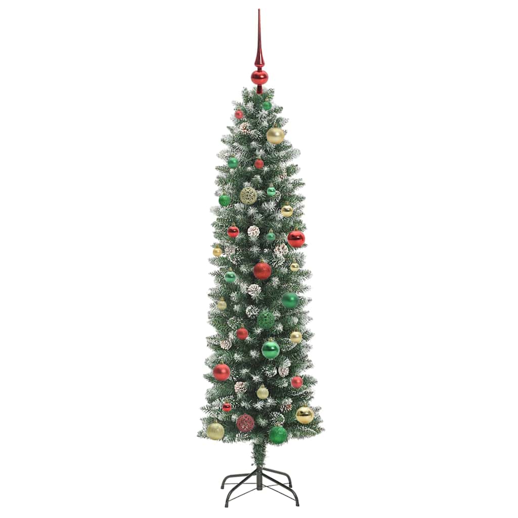 Kunstmatige slanke kerstboom met 150 LED Groen en wit 150 cm