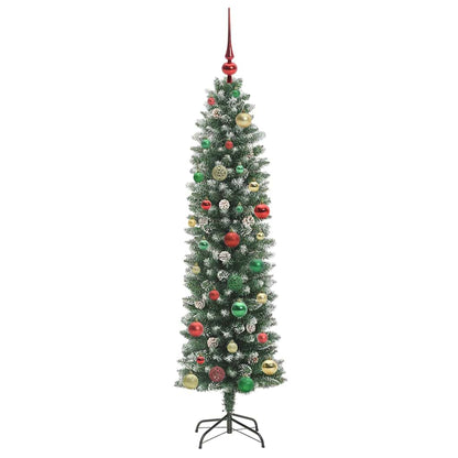 Kunstmatige slanke kerstboom met 150 LED Groen en wit 150 cm
