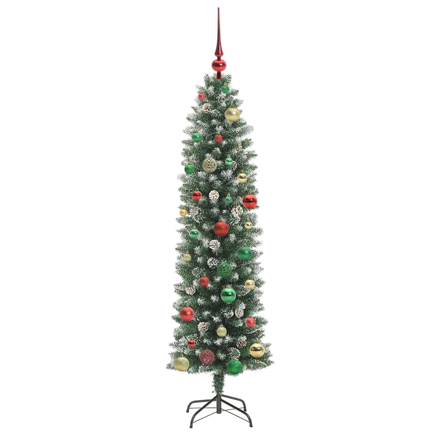 Kunstmatige slanke kerstboom met 150 LED Groen en wit 150 cm
