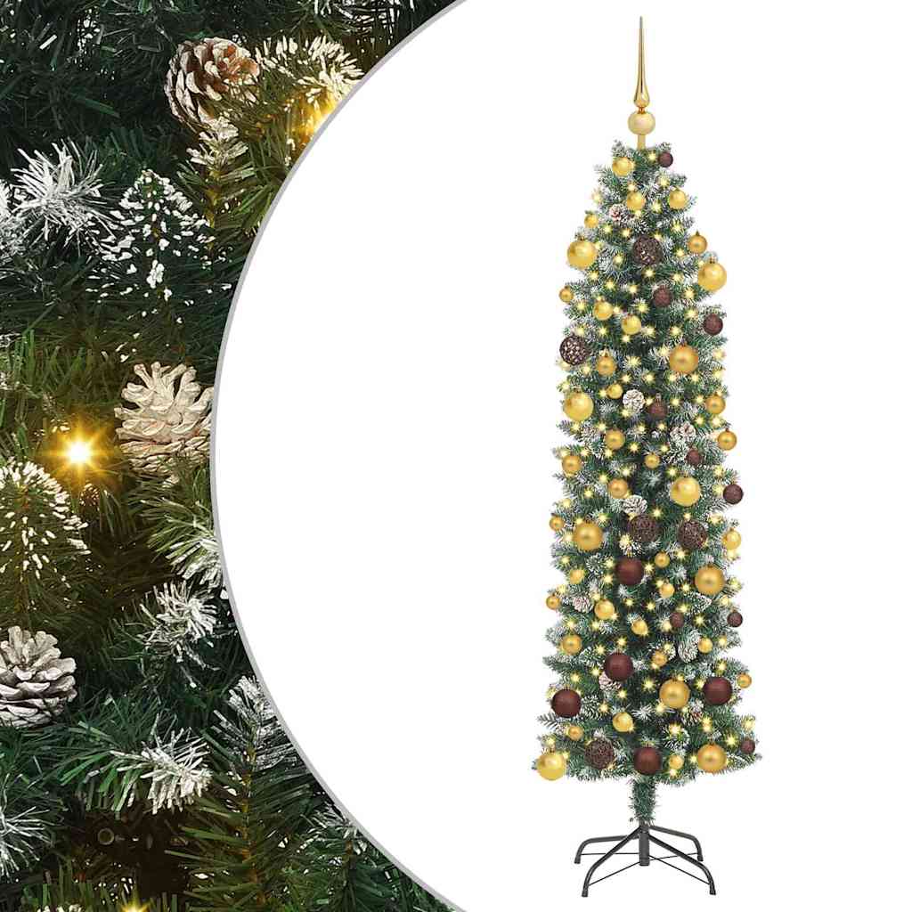 Kunstmatige slanke kerstboom met 300 LED Groen en Wit 180 cm