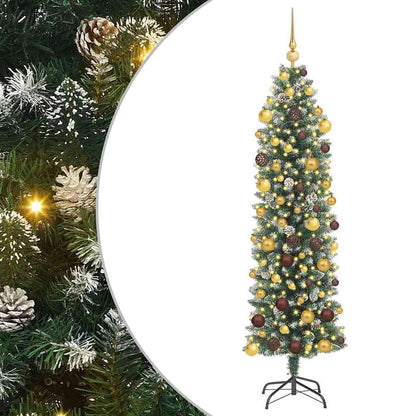 Kunstmatige slanke kerstboom met 300 LED Groen en Wit 180 cm