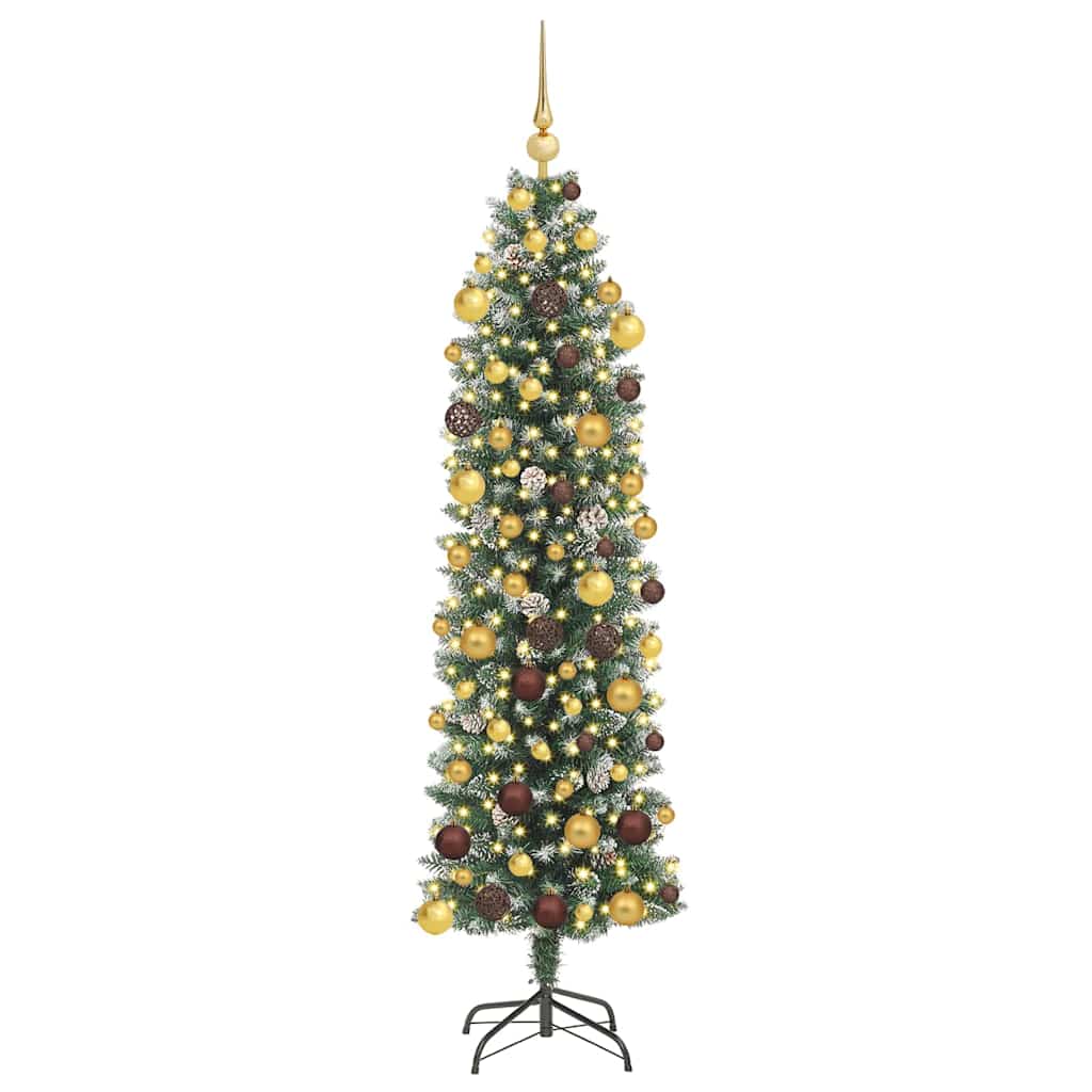 Kunstmatige slanke kerstboom met 300 LED Groen en Wit 180 cm