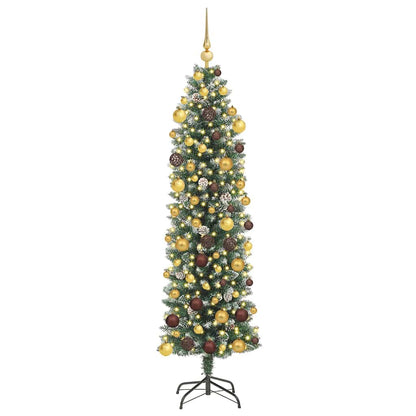 Kunstmatige slanke kerstboom met 300 LED Groen en Wit 180 cm