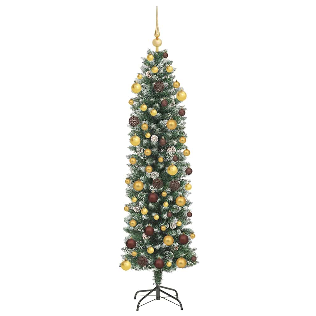 Kunstmatige slanke kerstboom met 300 LED Groen en Wit 180 cm