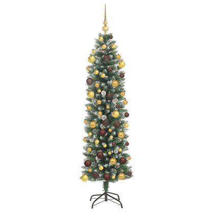 Kunstmatige slanke kerstboom met 300 LED Groen en Wit 180 cm