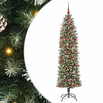 Kunstmatige slanke kerstboom met 300 LED Groen en wit 180 cm