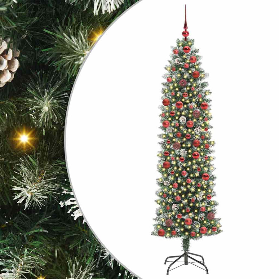 Kunstmatige slanke kerstboom met 300 LED Groen en wit 180 cm