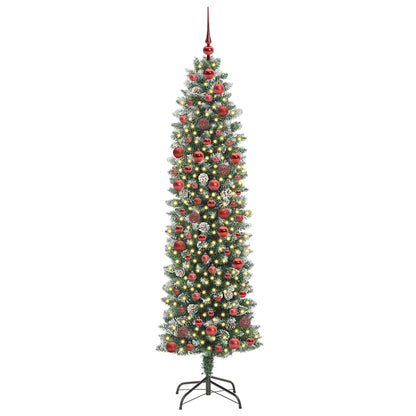 Kunstmatige slanke kerstboom met 300 LED Groen en wit 180 cm