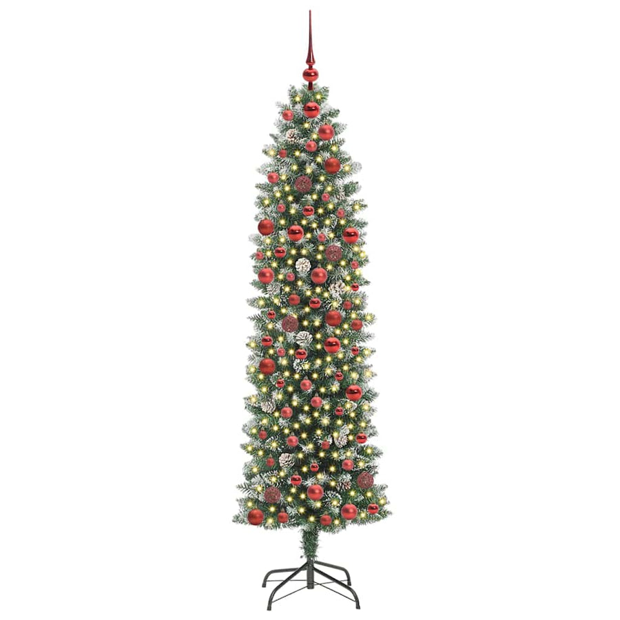 Kunstmatige slanke kerstboom met 300 LED Groen en wit 180 cm