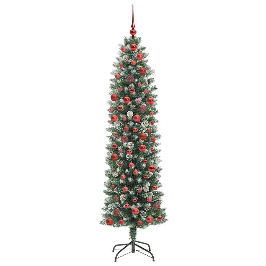 Kunstmatige slanke kerstboom met 300 LED Groen en wit 180 cm