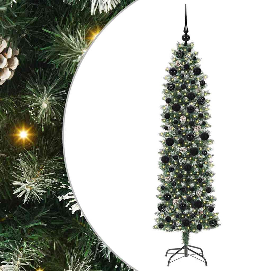 Kunstmatige slanke kerstboom met 300 LED Groen en wit 180 cm
