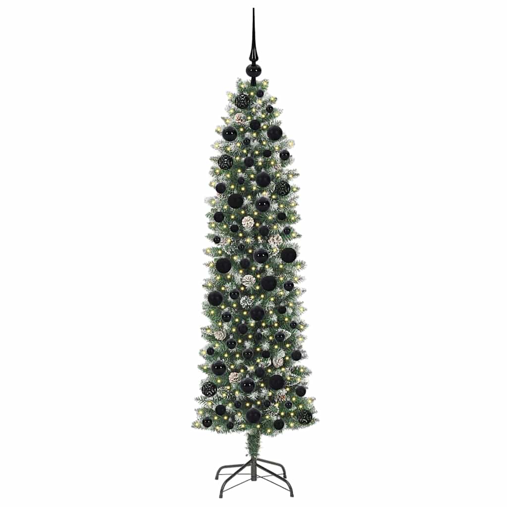 Kunstmatige slanke kerstboom met 300 LED Groen en wit 180 cm