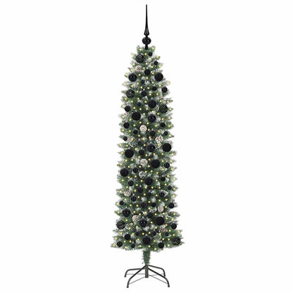Kunstmatige slanke kerstboom met 300 LED Groen en wit 180 cm