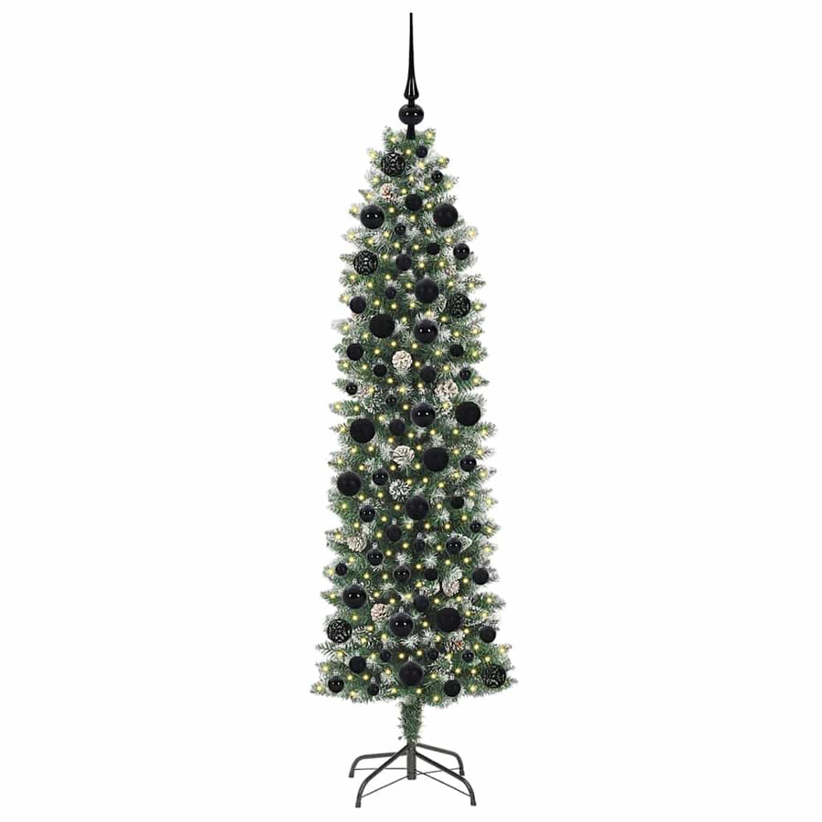 Kunstmatige slanke kerstboom met 300 LED Groen en wit 180 cm