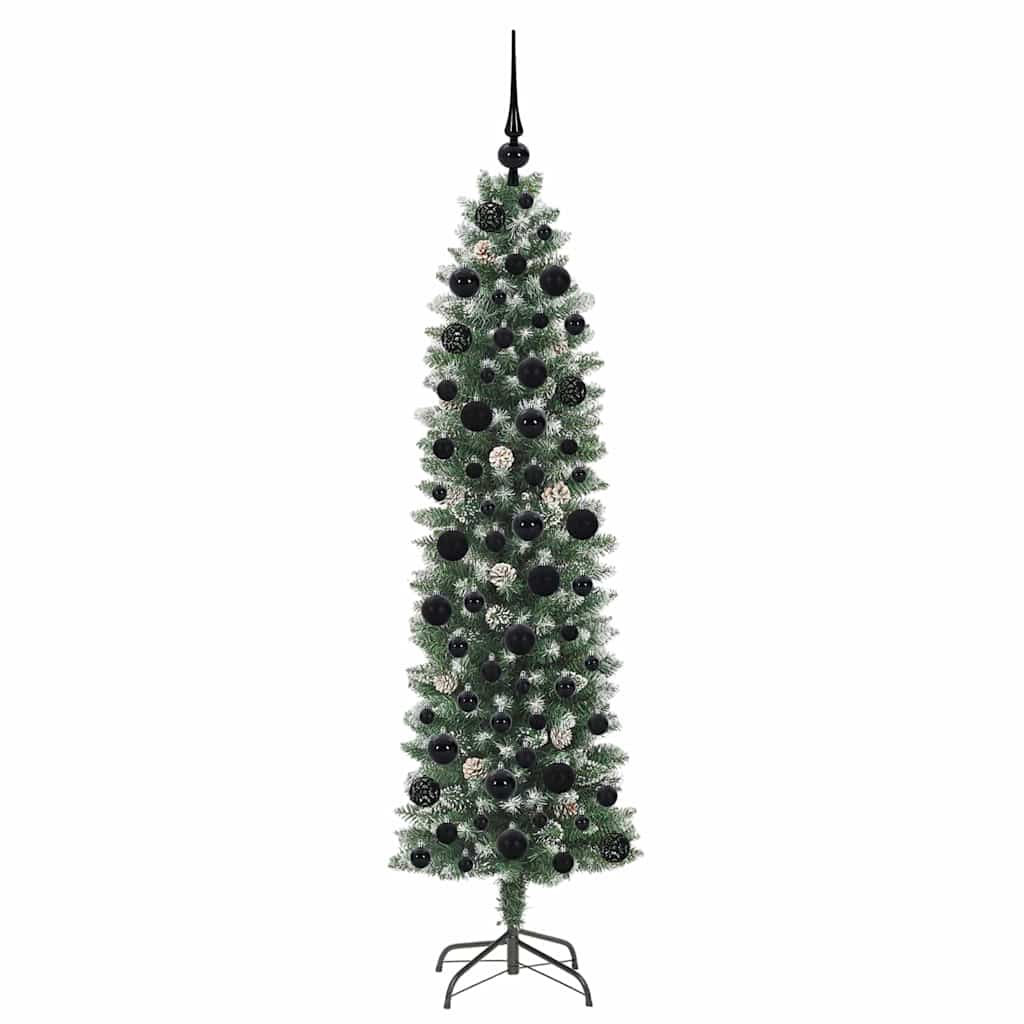 Kunstmatige slanke kerstboom met 300 LED Groen en wit 180 cm