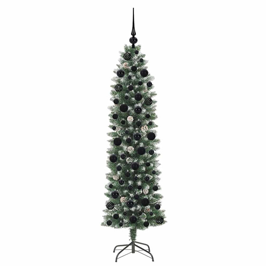 Kunstmatige slanke kerstboom met 300 LED Groen en wit 180 cm