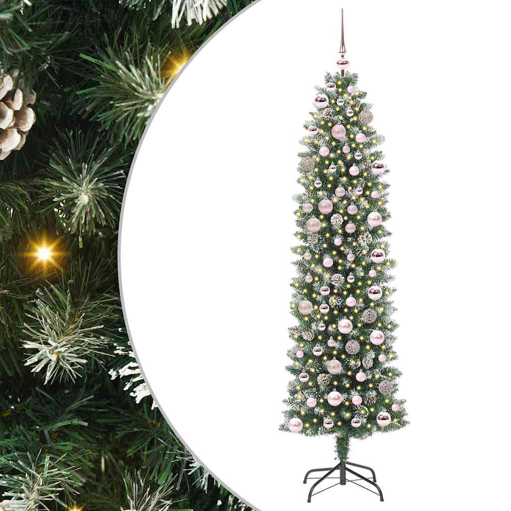 Kunstmatige slanke kerstboom met 300 LED Groen en wit 180 cm