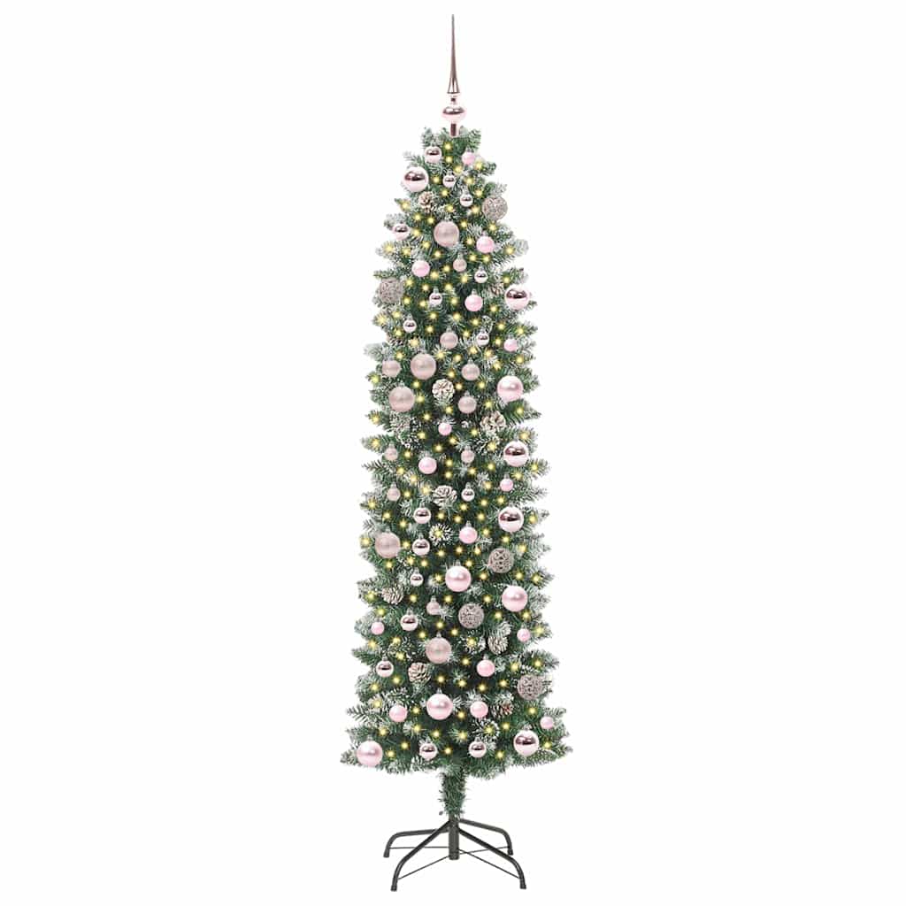 Kunstmatige slanke kerstboom met 300 LED Groen en wit 180 cm