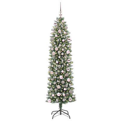 Kunstmatige slanke kerstboom met 300 LED Groen en wit 180 cm