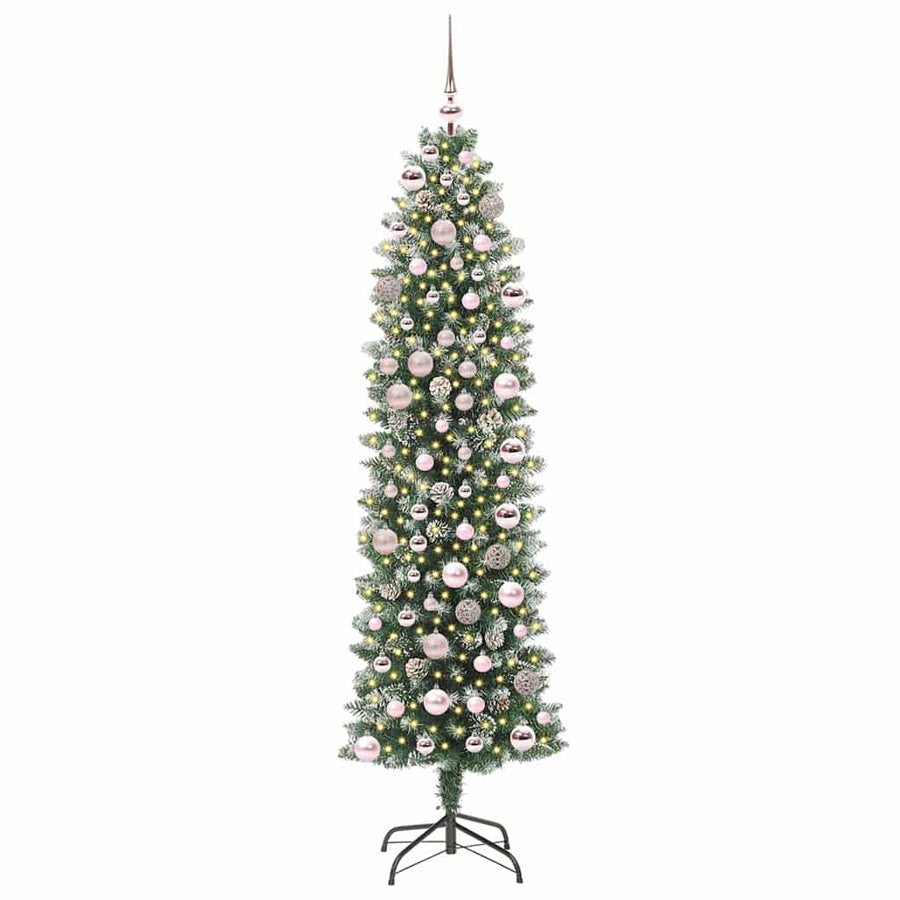 Kunstmatige slanke kerstboom met 300 LED Groen en wit 180 cm