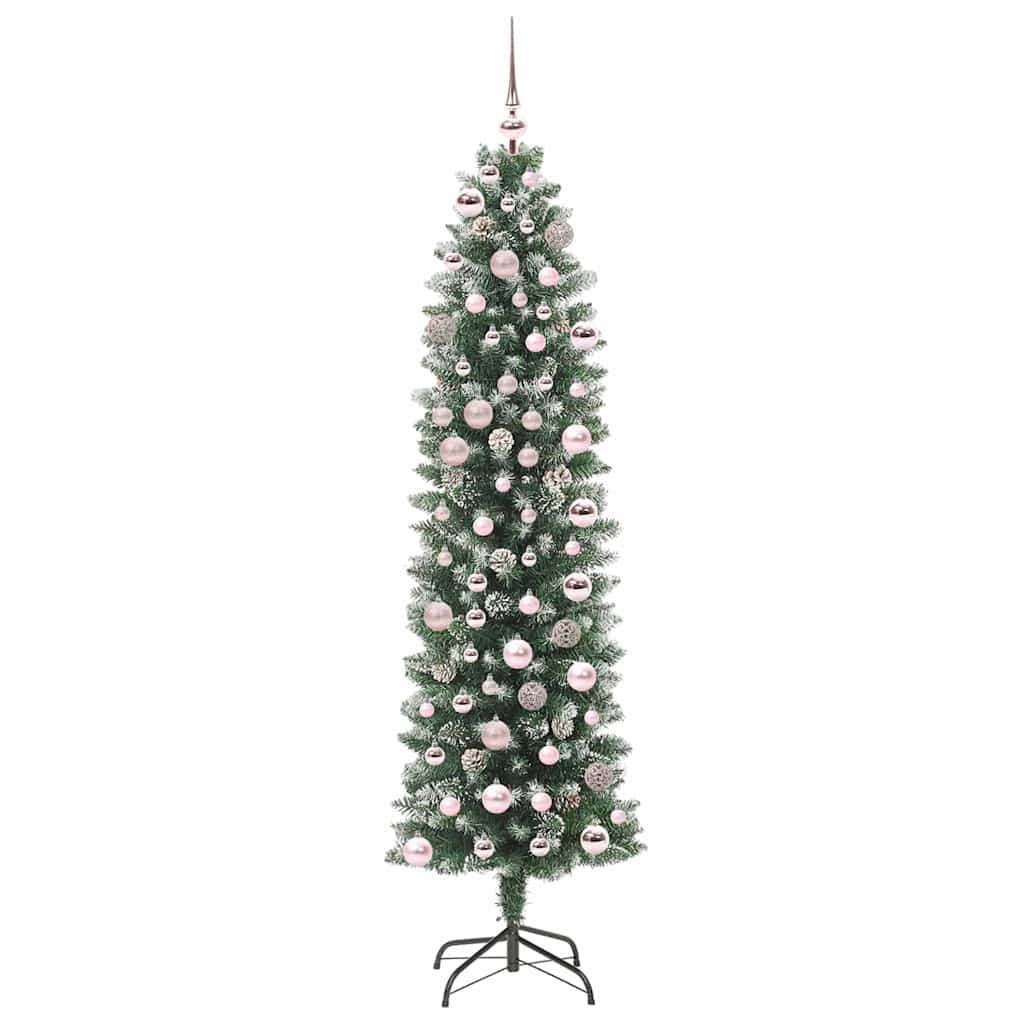 Kunstmatige slanke kerstboom met 300 LED Groen en wit 180 cm