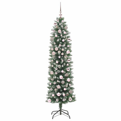 Kunstmatige slanke kerstboom met 300 LED Groen en wit 180 cm