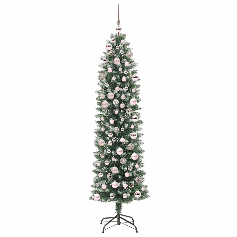 Kunstmatige slanke kerstboom met 300 LED Groen en wit 180 cm