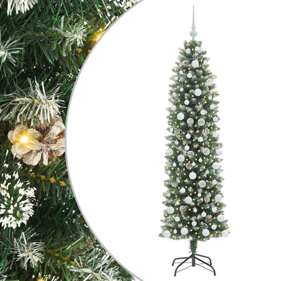 Kunstmatige slanke kerstboom met 300 LED Groen en wit 180 cm