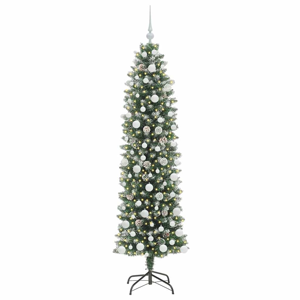 Kunstmatige slanke kerstboom met 300 LED Groen en wit 180 cm