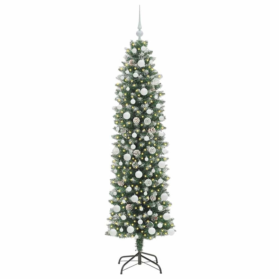 Kunstmatige slanke kerstboom met 300 LED Groen en wit 180 cm