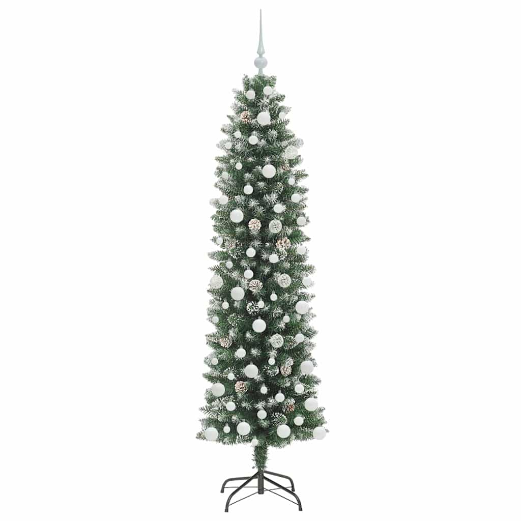 Kunstmatige slanke kerstboom met 300 LED Groen en wit 180 cm