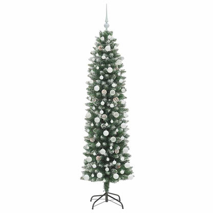 Kunstmatige slanke kerstboom met 300 LED Groen en wit 180 cm