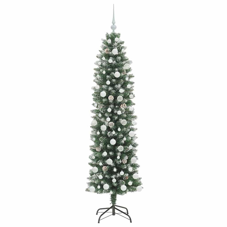 Kunstmatige slanke kerstboom met 300 LED Groen en wit 180 cm