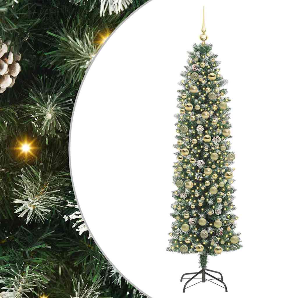 Kunstmatige slanke kerstboom Groen en Wit 180 cm