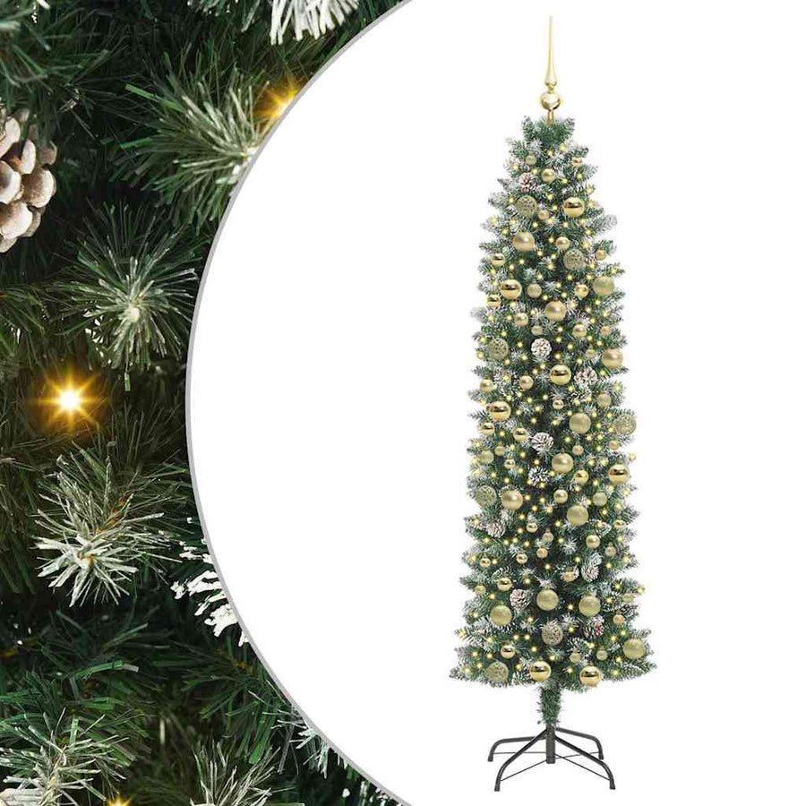 Kunstmatige slanke kerstboom Groen en Wit 180 cm