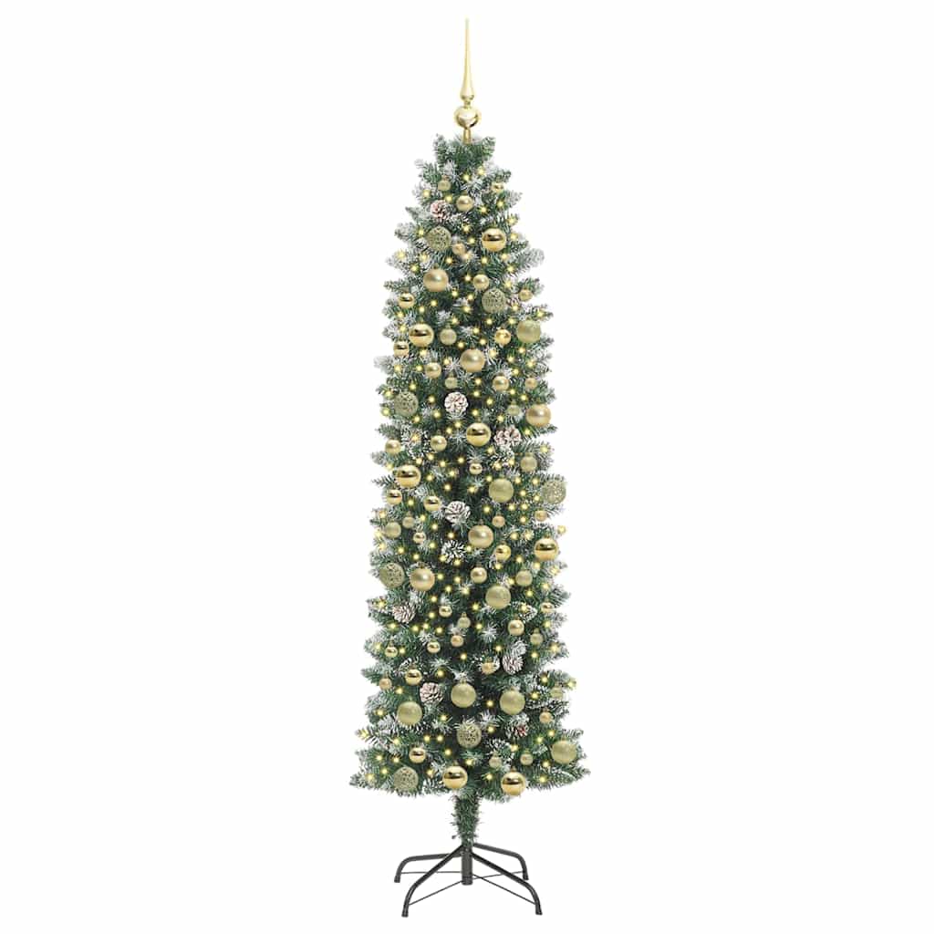Kunstmatige slanke kerstboom Groen en Wit 180 cm