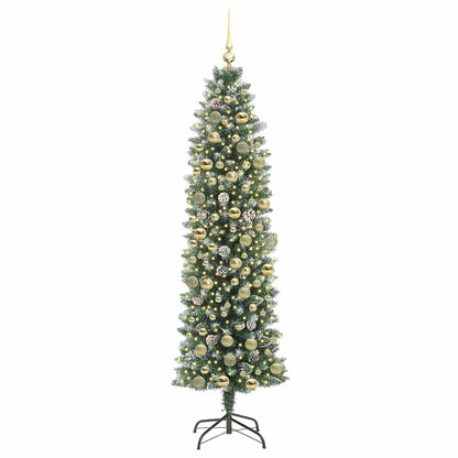 Kunstmatige slanke kerstboom Groen en Wit 180 cm