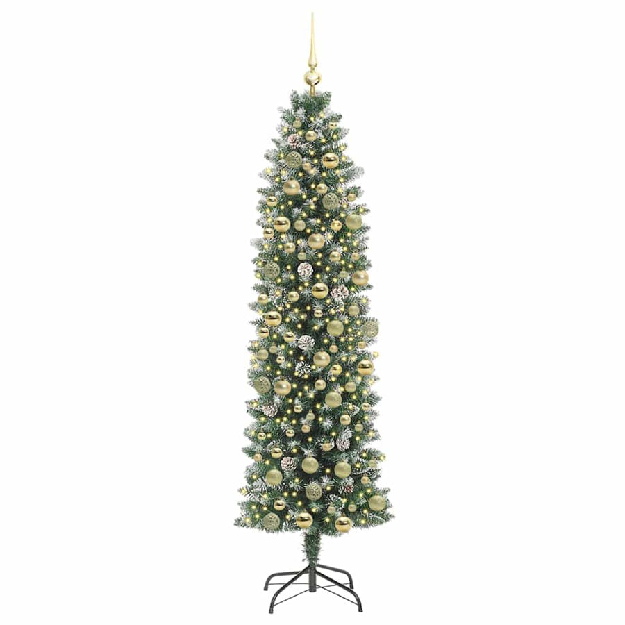 Kunstmatige slanke kerstboom Groen en Wit 180 cm