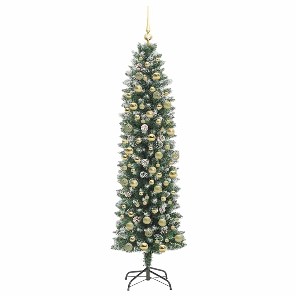 Kunstmatige slanke kerstboom Groen en Wit 180 cm