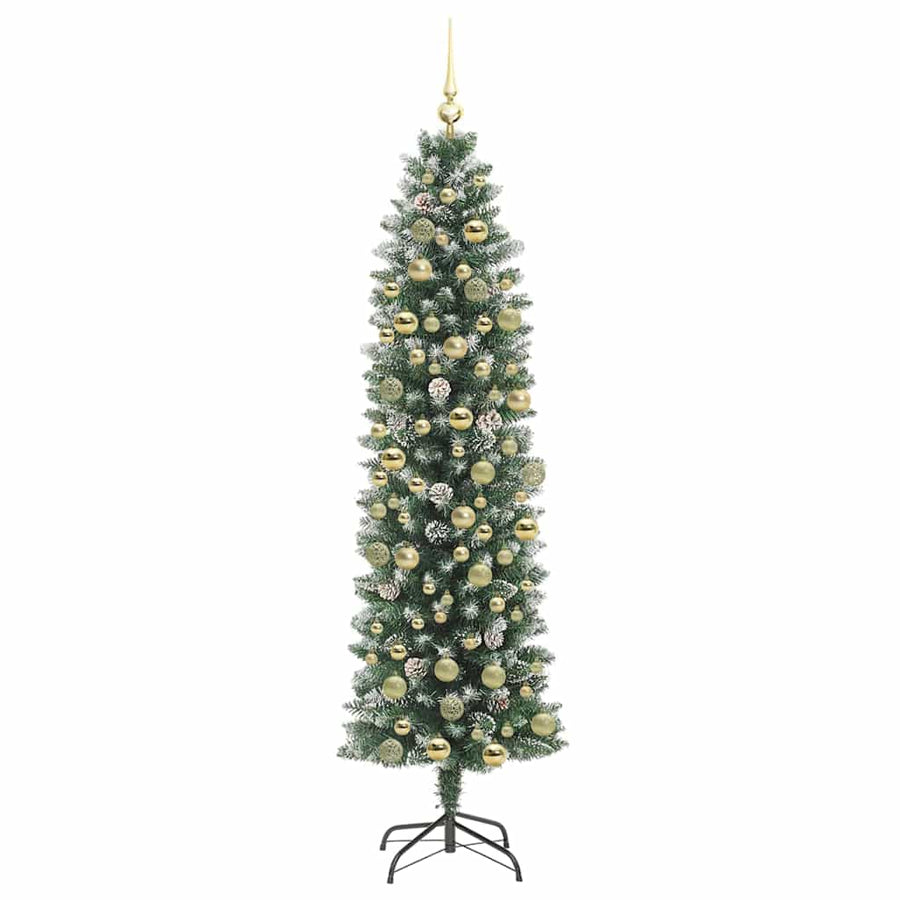 Kunstmatige slanke kerstboom Groen en Wit 180 cm