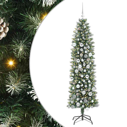 Kunstmatige slanke kerstboom met 300 LED Groen en wit 180 cm