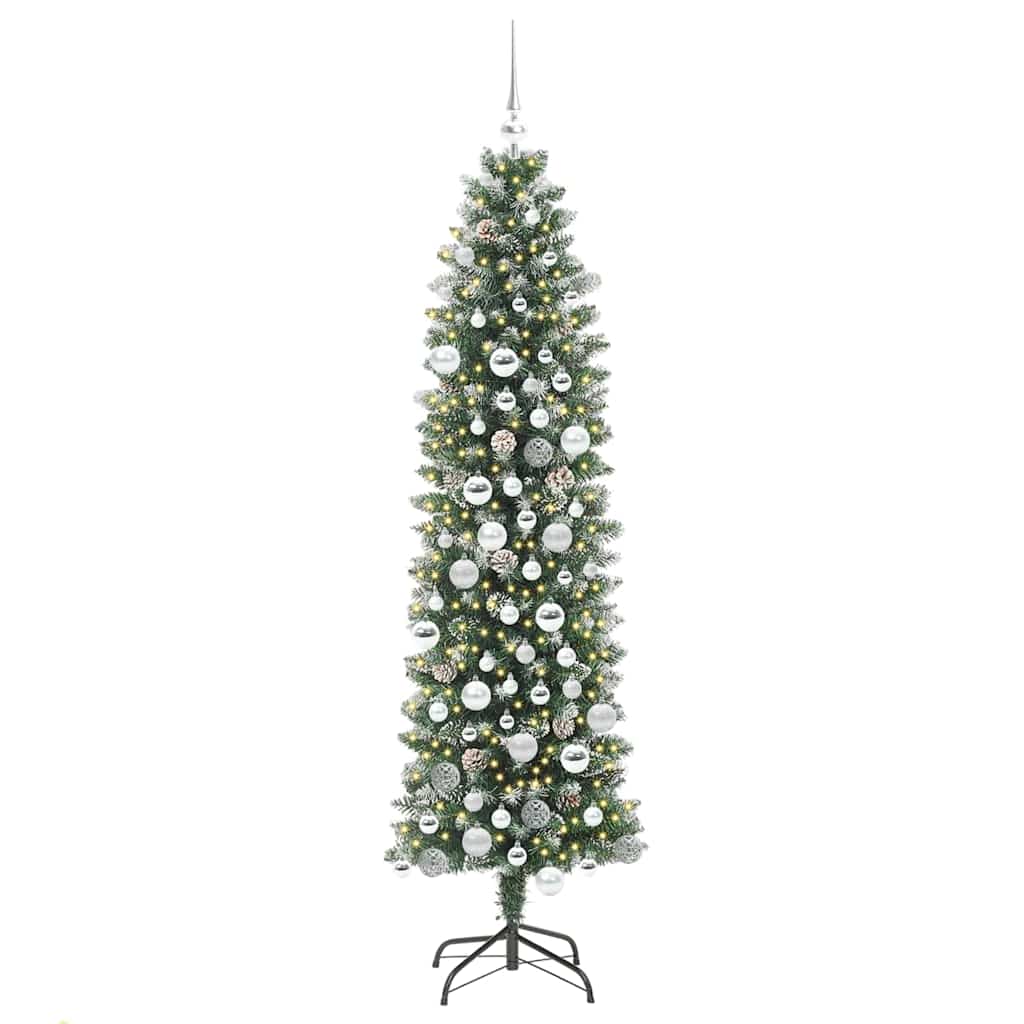 Kunstmatige slanke kerstboom met 300 LED Groen en wit 180 cm