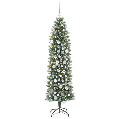 Kunstmatige slanke kerstboom met 300 LED Groen en wit 180 cm