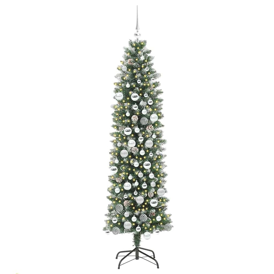 Kunstmatige slanke kerstboom met 300 LED Groen en wit 180 cm