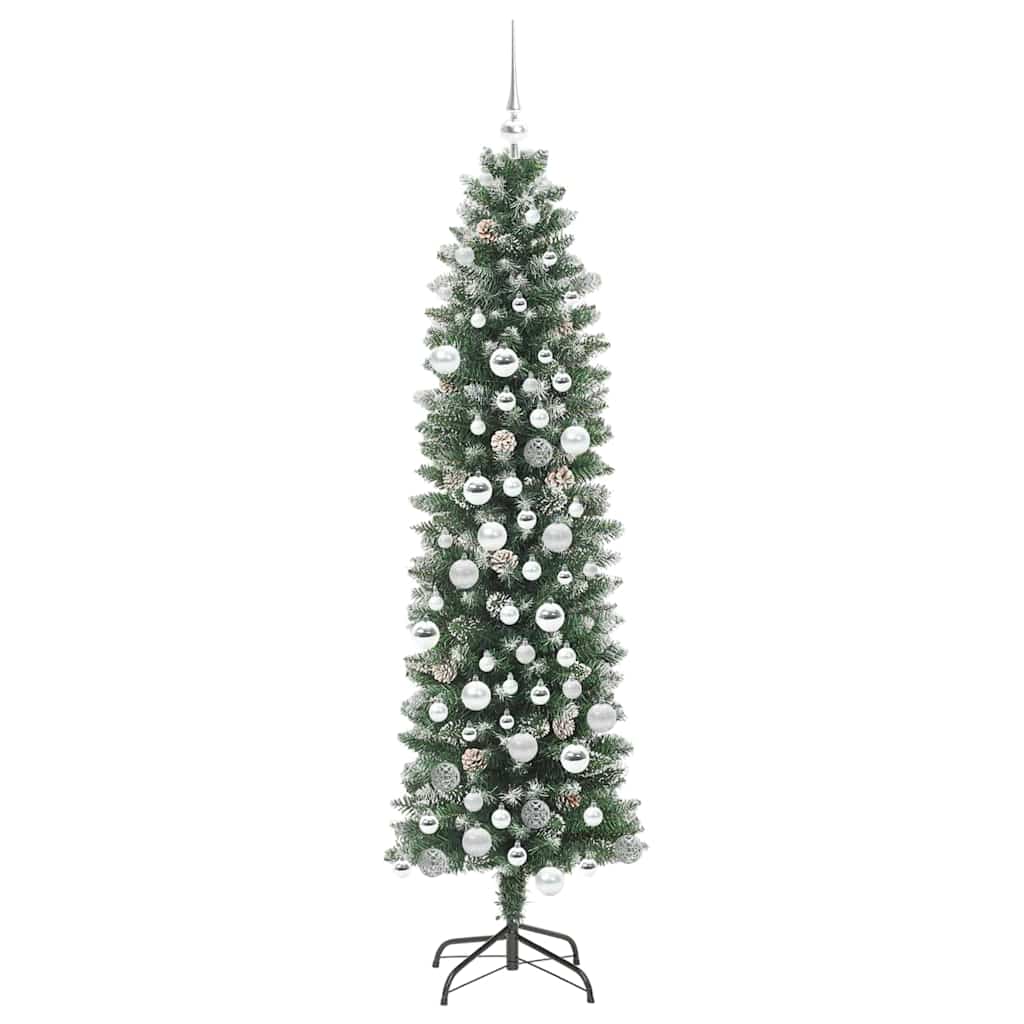 Kunstmatige slanke kerstboom met 300 LED Groen en wit 180 cm