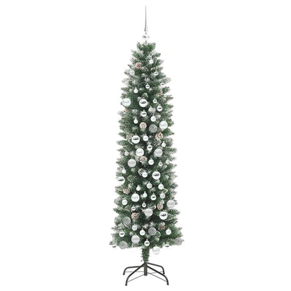 Kunstmatige slanke kerstboom met 300 LED Groen en wit 180 cm